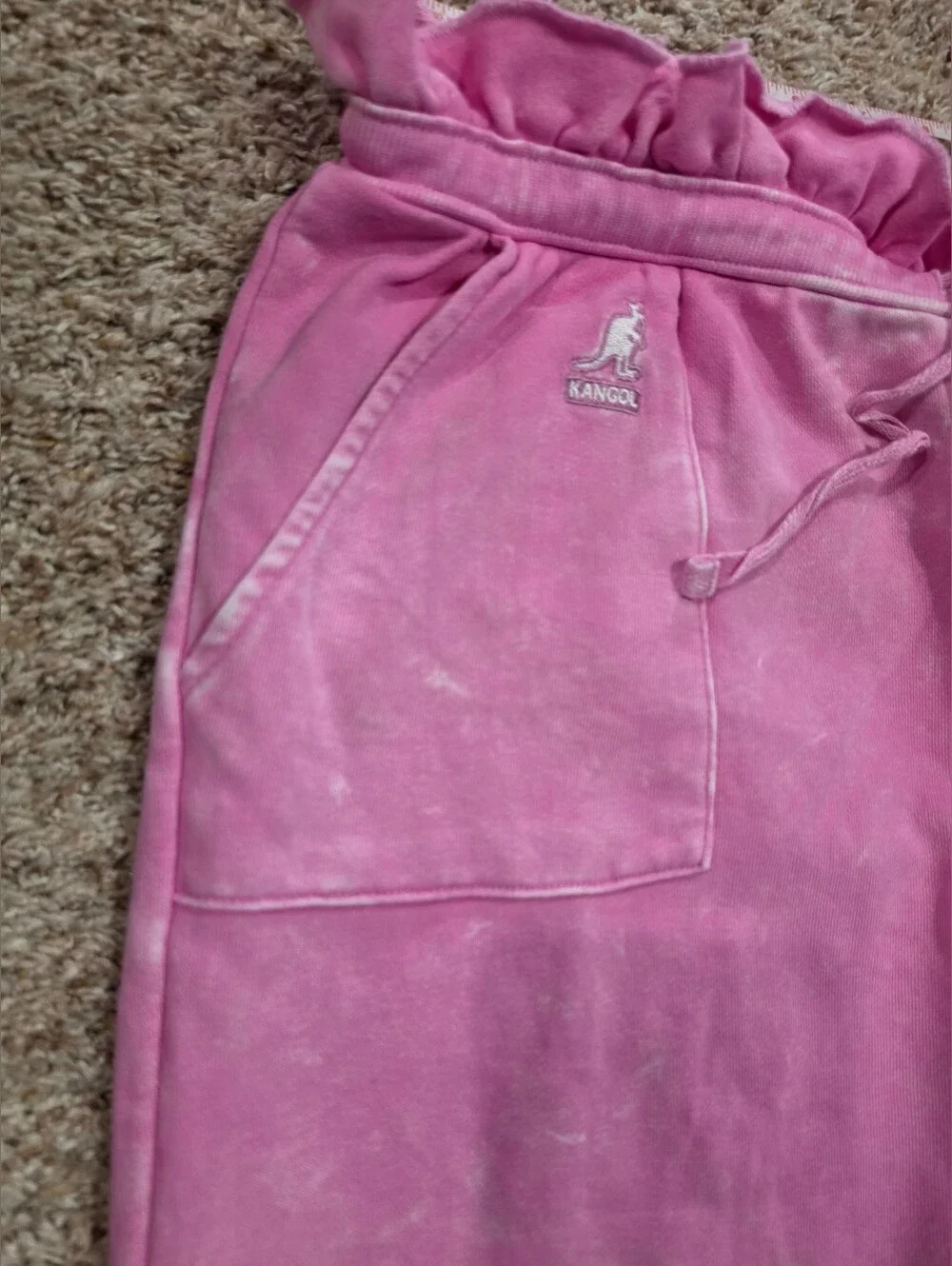 Kangol Pink Acid Wash Paperbag Ruffle Waist Joggers Sweatpants Y2K Style Med